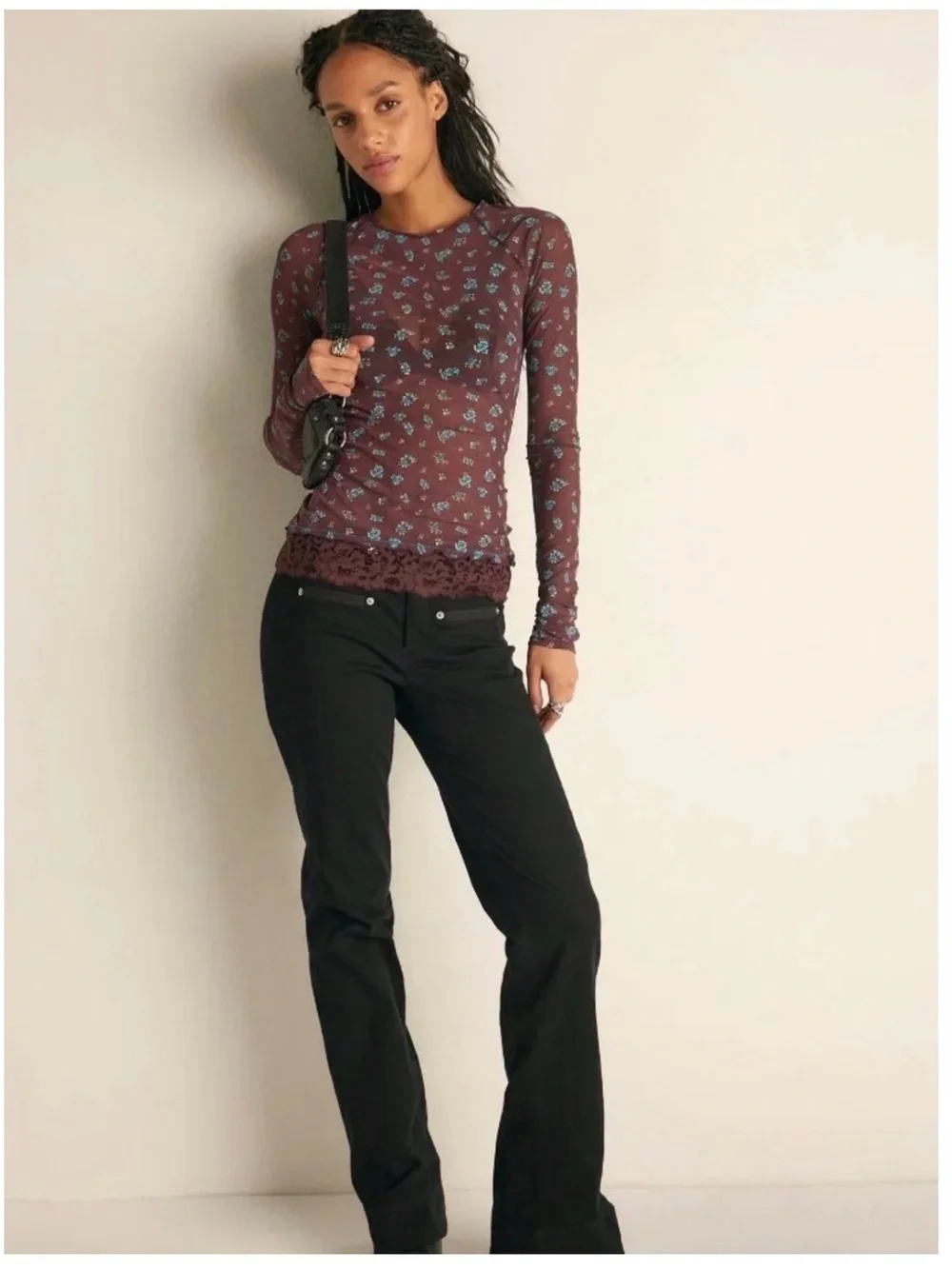 NWT Free People Long Sleeve Midnight Spark layering Top Brown combo